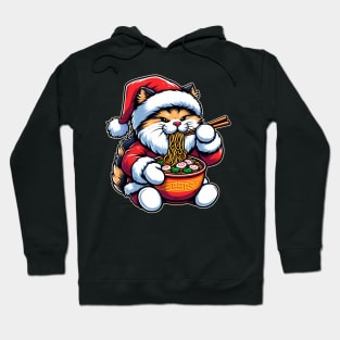 Cute Cat as Santa eating Ramen on Christmas Hoodie